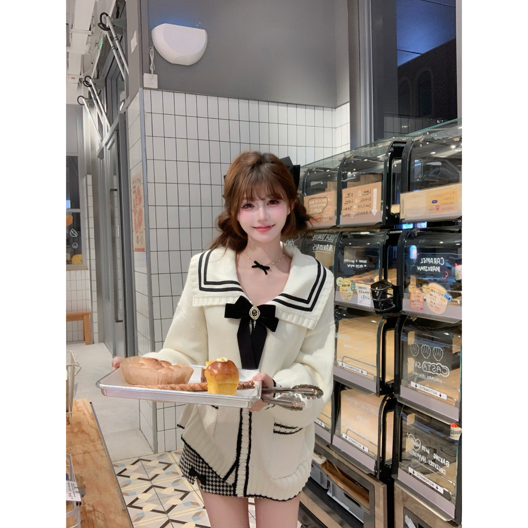 瑞茜·威瑟斯 海派学院  秋冬学院风甜美显瘦外套格纹半裙R3577W