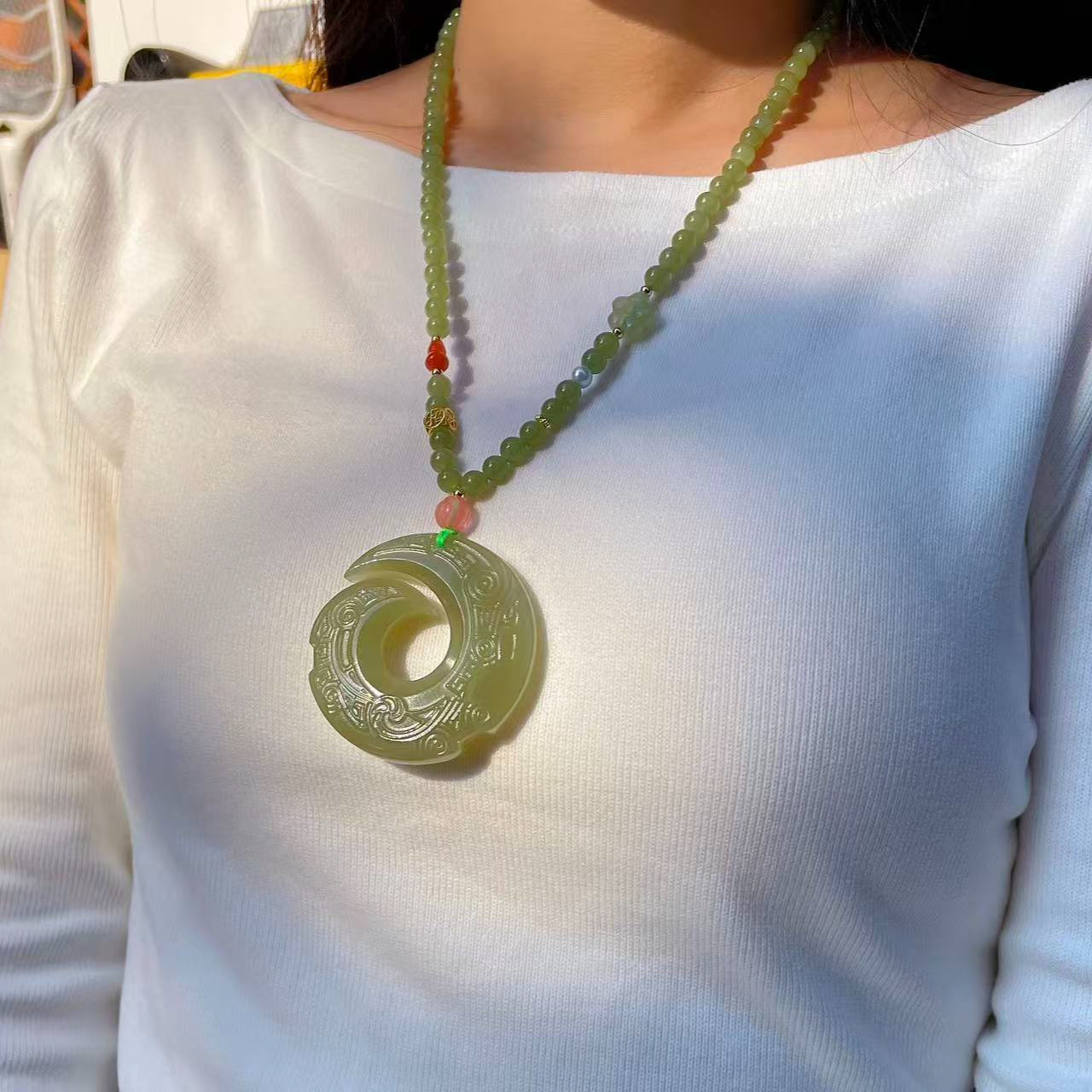 【坤玉风扬】和田玉青玉古韵青璇项链