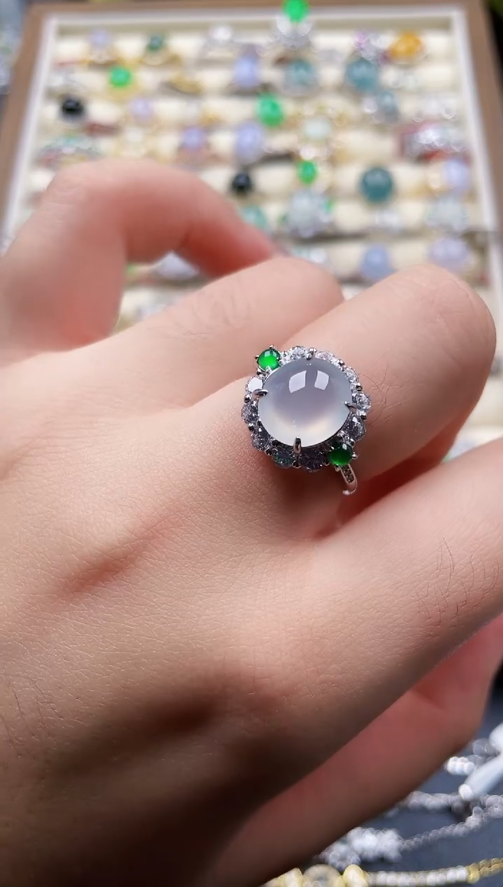 银S925镶嵌戒指翡翠一****·1