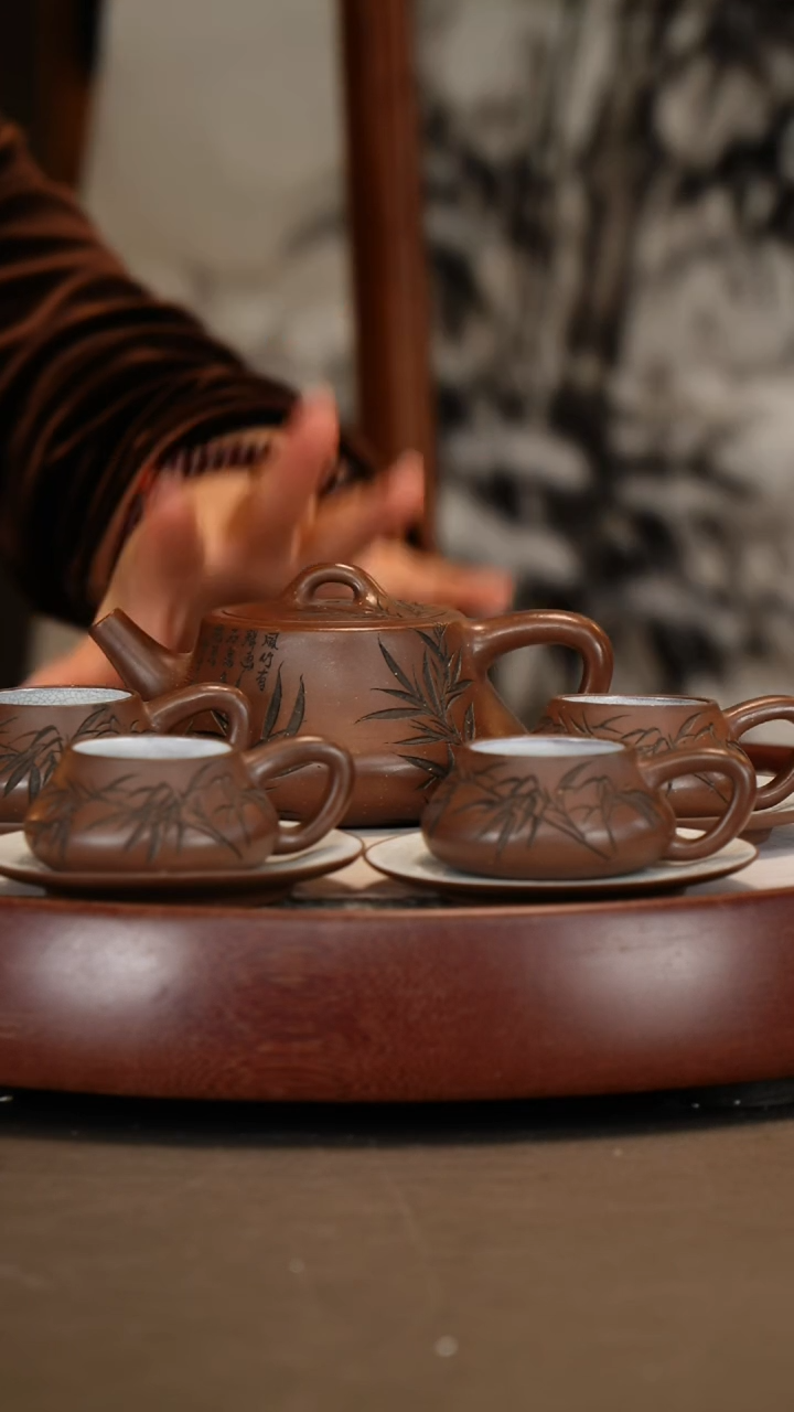 【闪购商品】紫砂茶壶【曹秀芬】紫玉金砂柱础套组 300CC