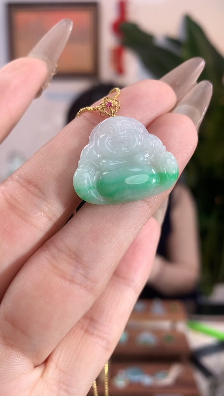 【闪购商品】翡翠吊坠(不含链)18K金镶嵌佛公
