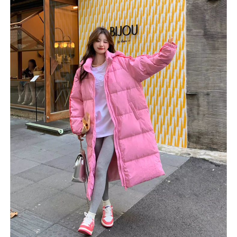 冬季大码时尚洋气三条杠保暖羽绒棉服女中长款宽松百搭外套661