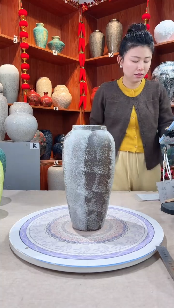 【闪购商品】瓶陶瓷花瓶 无花 灰白雪花秀大号