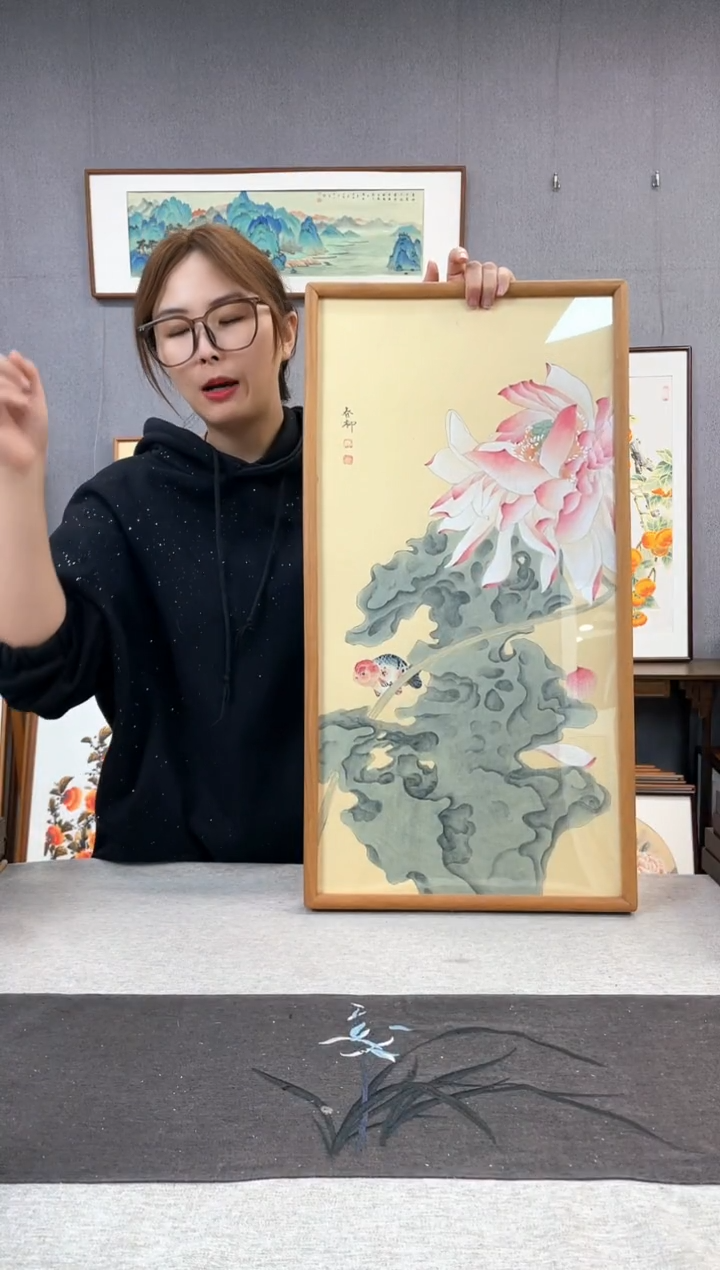 【闪购商品】国画手写手绘带框作品-35*68-杨春柳