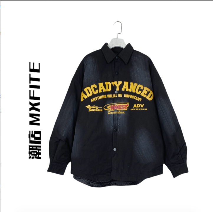 MXFITE潮店秋冬新款白墨直喷印花手绘夹棉时尚外套（F62A872）