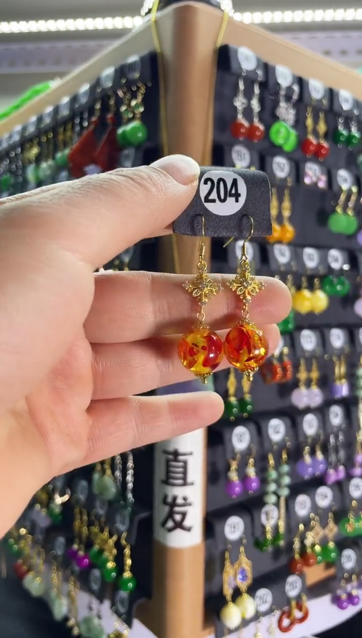 【闪购商品】琥珀耳饰银S925镶嵌204..