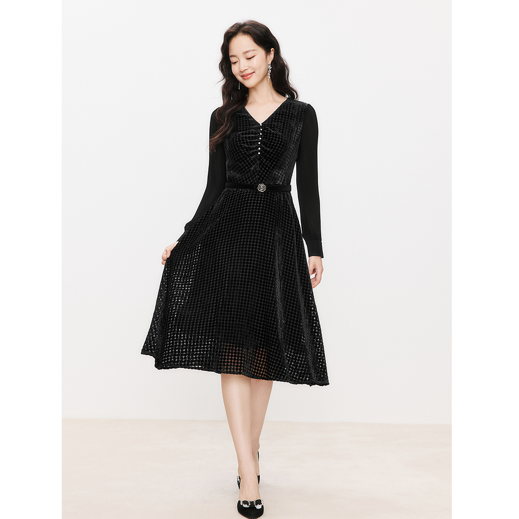 【丝蕴东方2025】珂莱蒂尔收腰时尚优雅名媛法式连衣裙KF10378W0