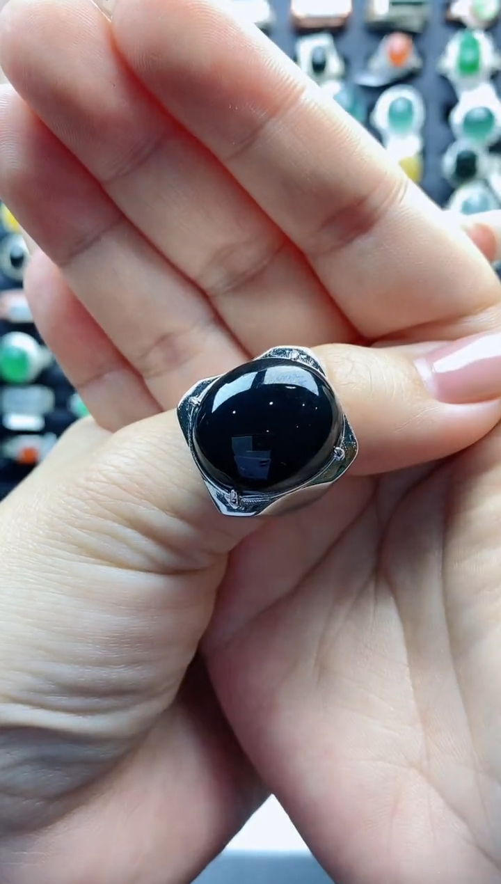 【闪购商品】翡翠戒指银S925镶嵌天然翡翠男戒