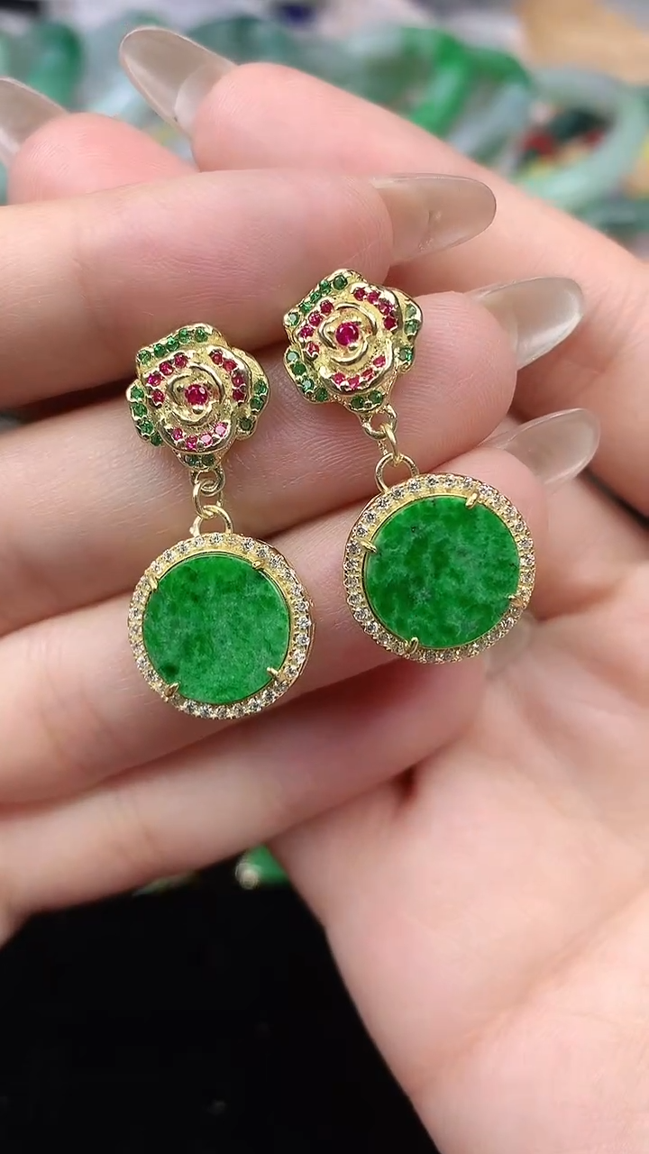 【闪购商品】翡翠耳饰银S925镶嵌耳饰