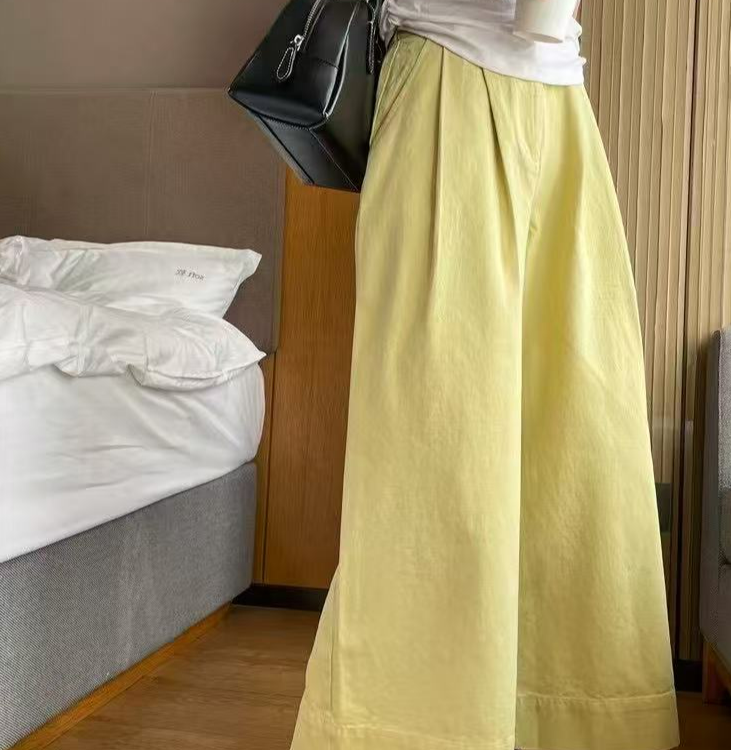 休闲风时尚百搭直筒后松紧腰阔腿裤H4769