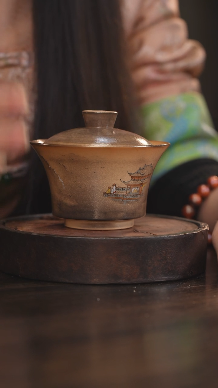 【闪购商品】杯53柴房陶瓷丨水墨系列绘画马蹄盖碗