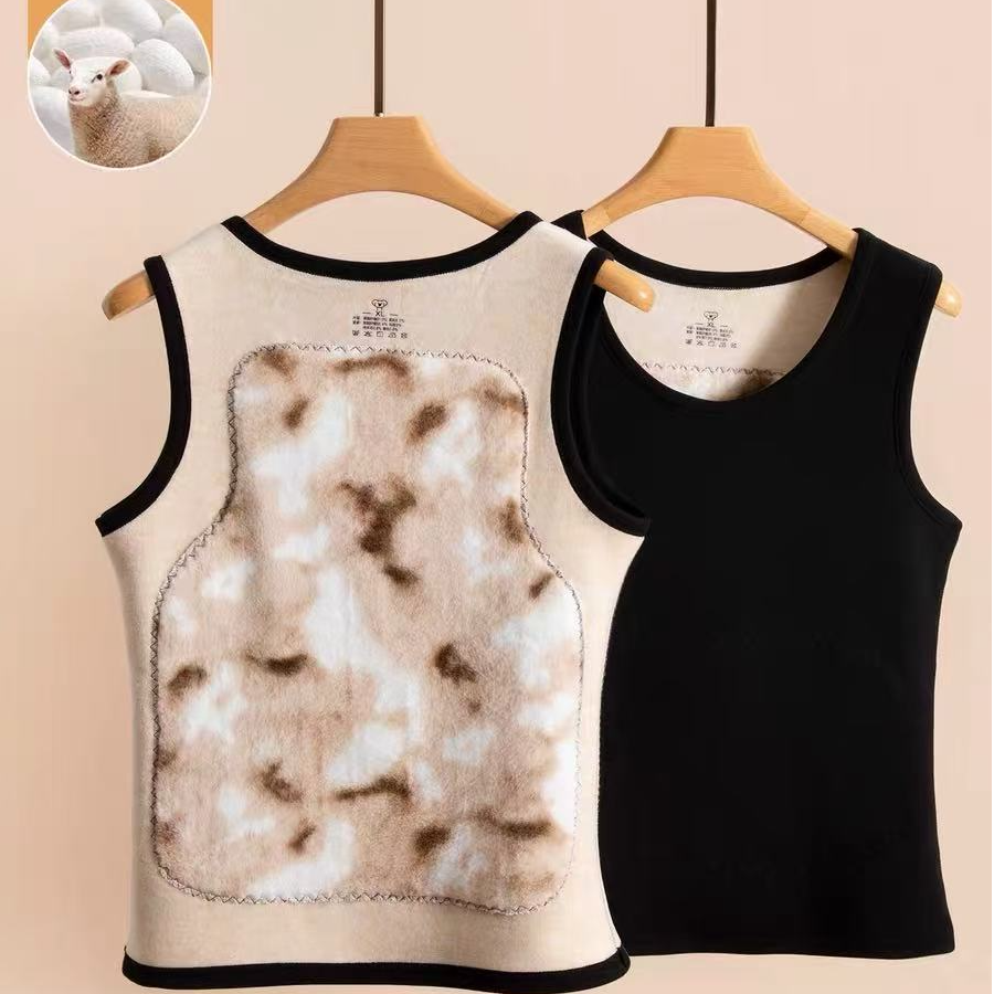 保暖背心女 加绒加厚特厚贴片护胃 棉马甲羊毛打底衫内穿冬季德绒
