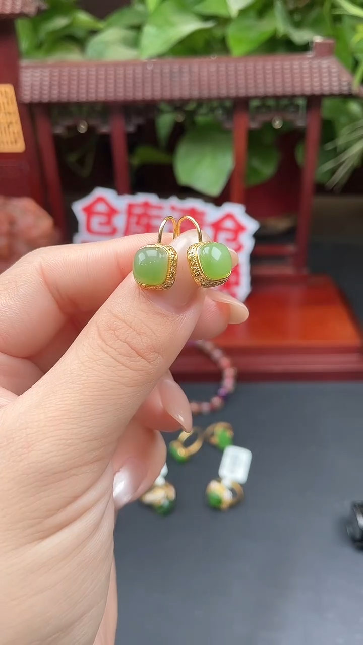 银S925镶嵌和田玉耳饰耳饰XB18多样性发其一