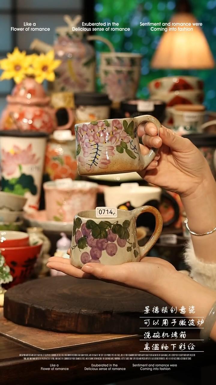 陶瓷一对景德镇高温釉下彩手工手绘款式