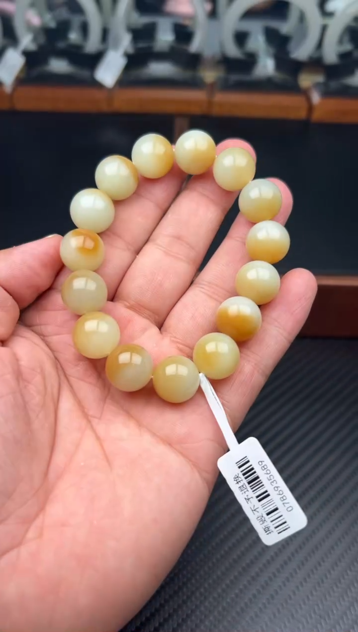 未镶嵌手串和田玉若羌微色差卡14m