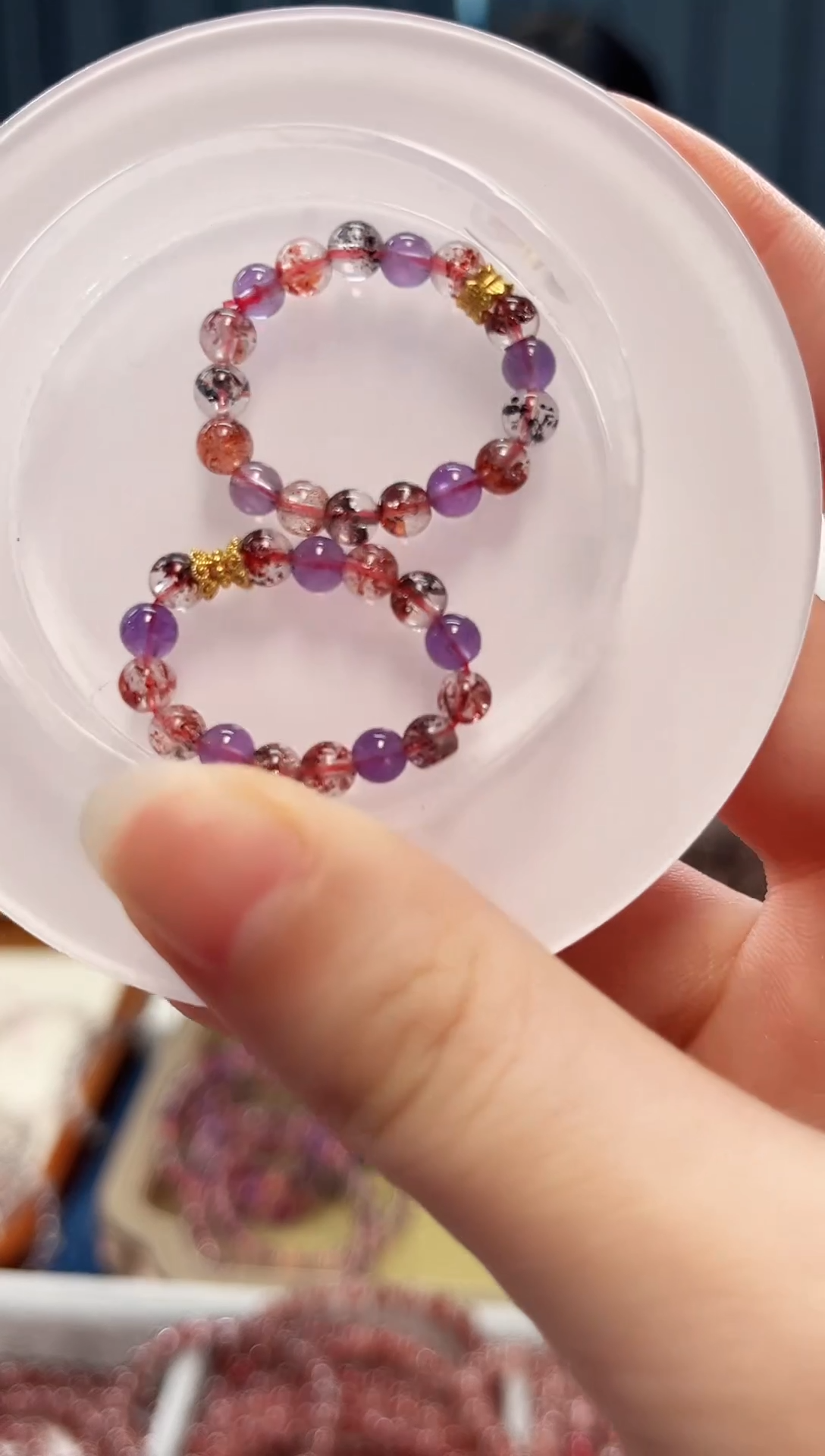 未镶嵌手串水晶金草莓超七戒圈4mm【多样性发一】