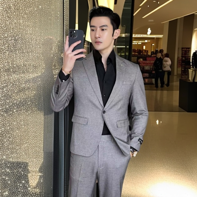 婚礼西服套装男修身结婚西装商务休闲男士帅气西服二件套戗驳领
