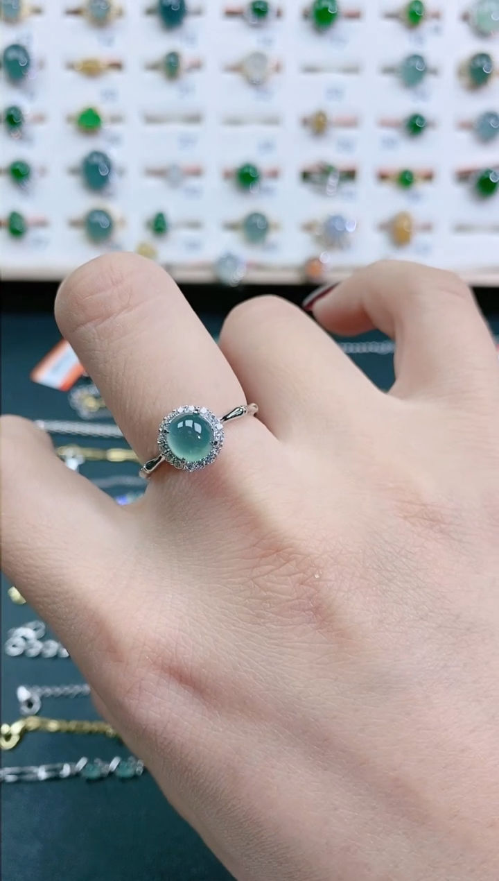 翡翠戒指银S925镶嵌天然翡翠