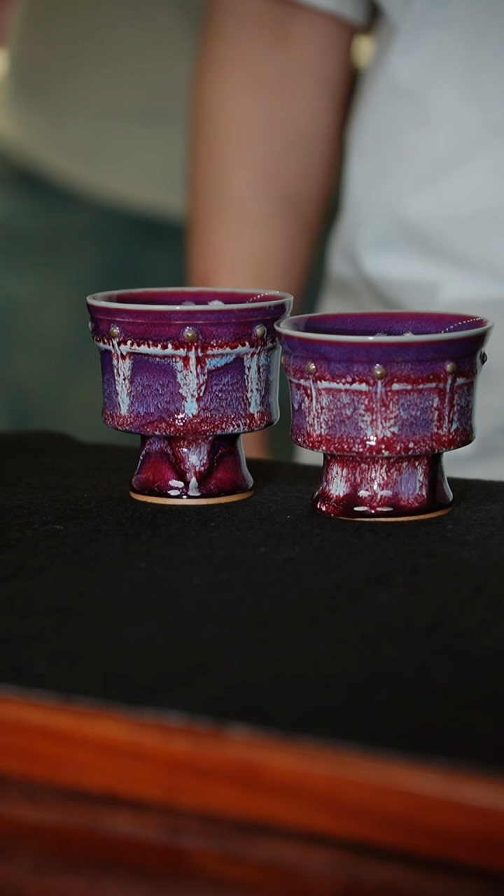 瓷片11-5星航手制鼓钉杯（窑变随机）