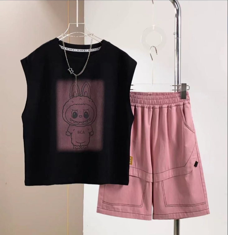 【耀选专属】~夏季新款男童印花无袖卡通背心套装中大童两件套9801