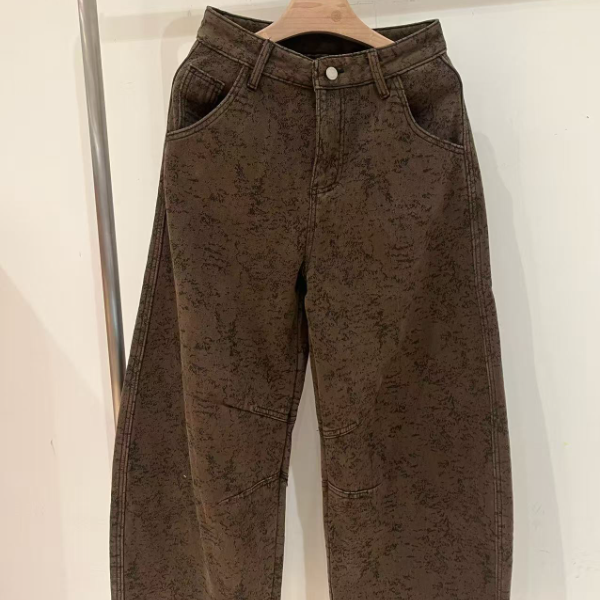 【杭州S姐精品女装】复古提花加绒弯刀裤24007