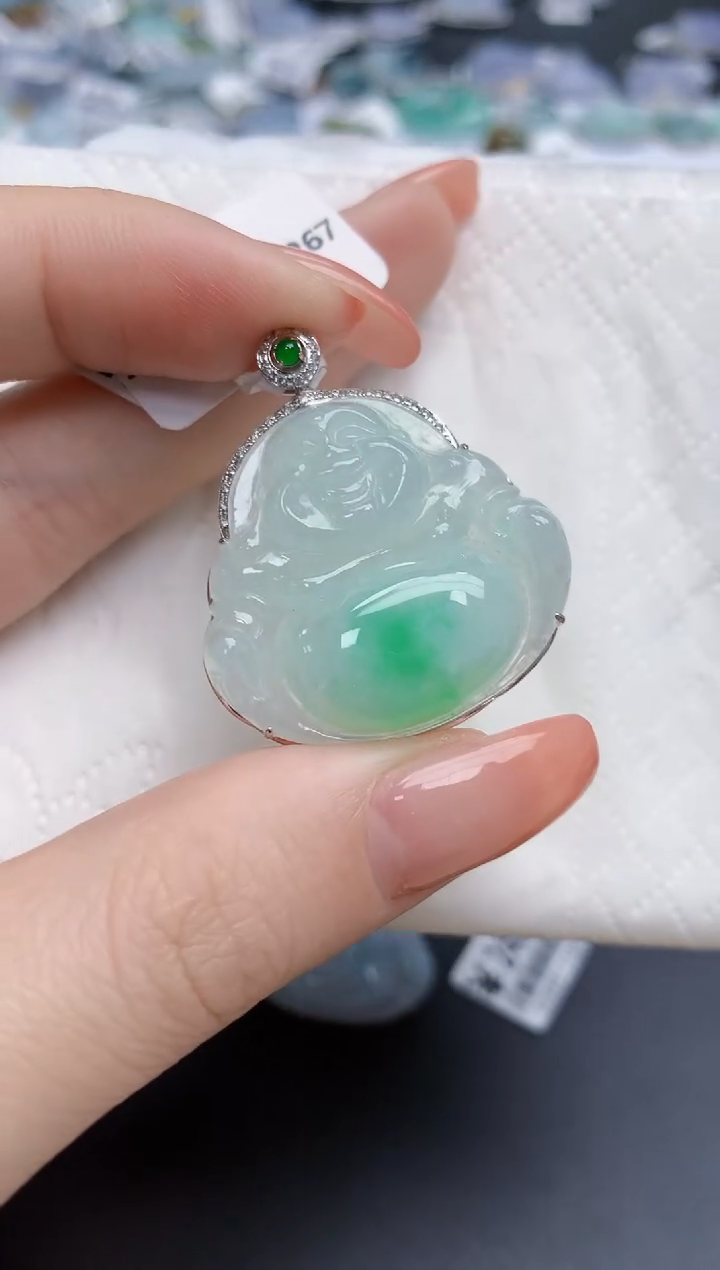 【闪购商品】翡翠颈饰18K金镶嵌天然缅甸翡翠A货