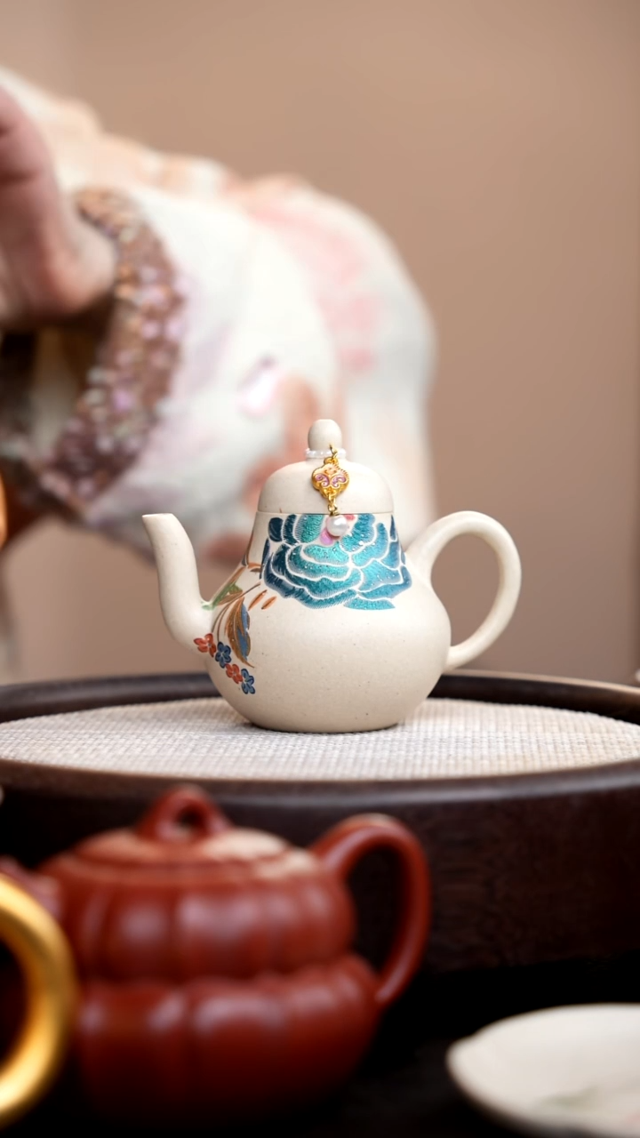 茶壶紫砂白玉段思婷搪彩蓝