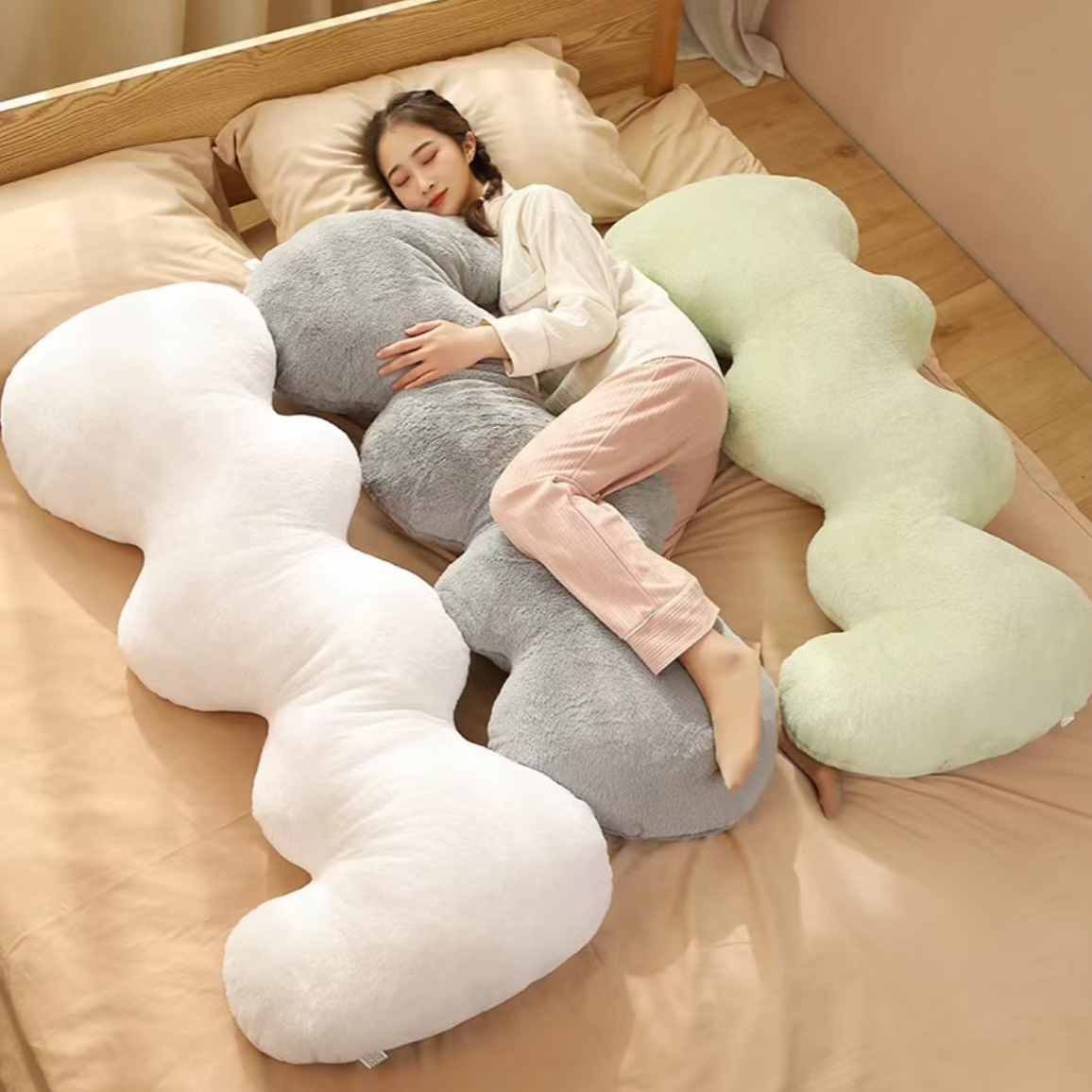 ins波浪抱枕女生睡觉长条靠枕靠垫卧室床上可拆毛绒轻奢沙发软包