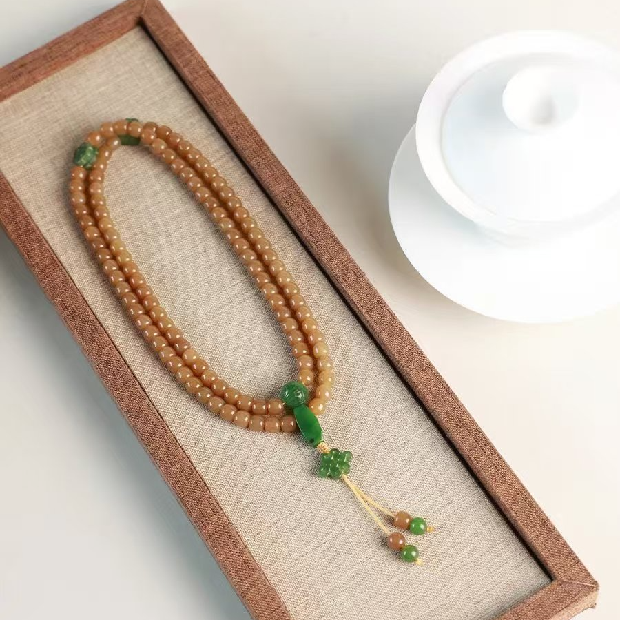 和田玉糖玉108颗珠串 A2640001