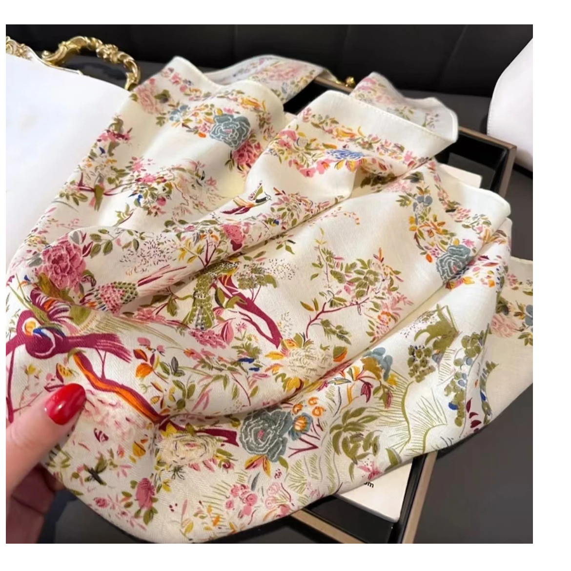 C002【鸟语花香】70*70高端奢品国风薄款丝巾女士清晕染