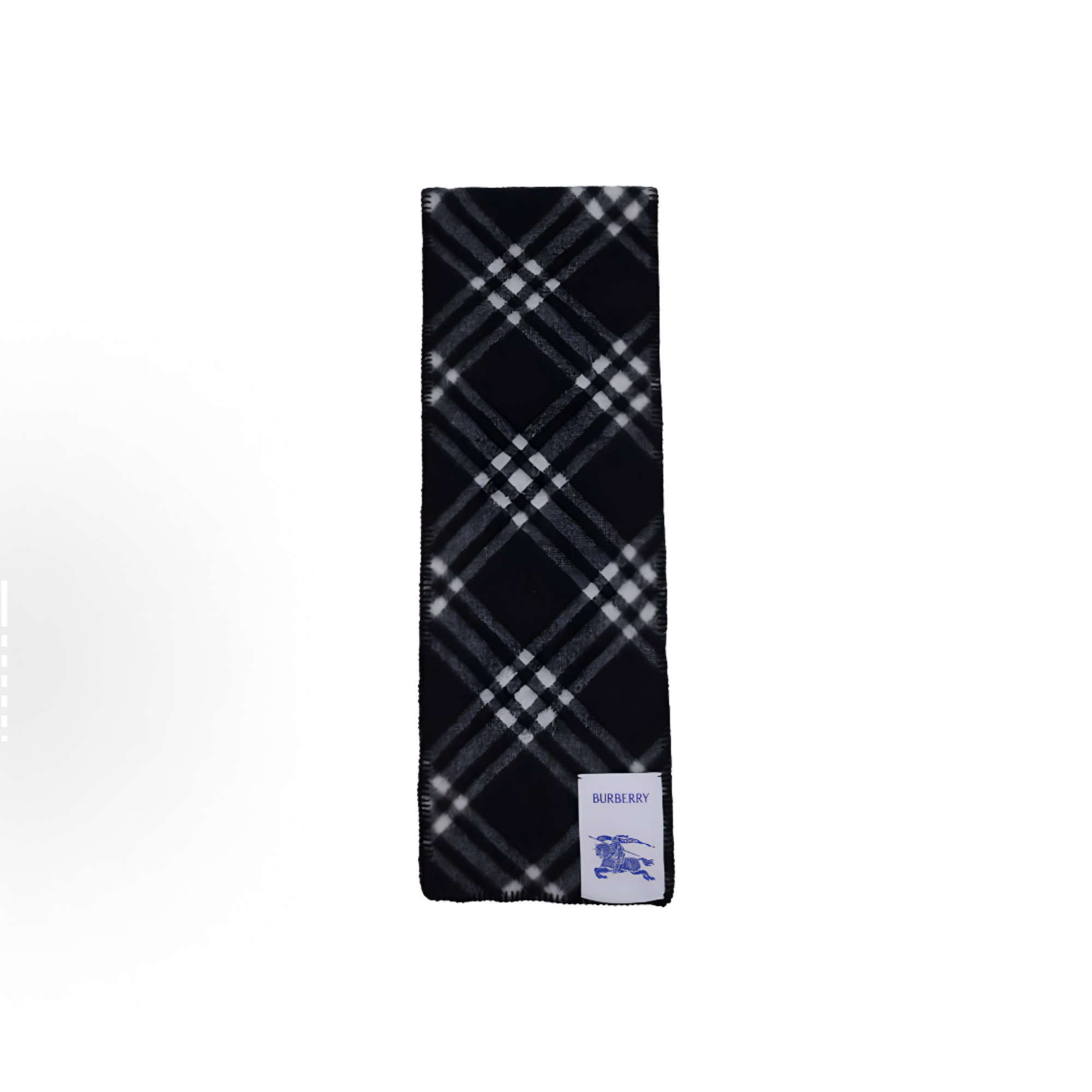 未使用 BURBERRY/博柏利 条纹装饰Logo字母贴布绒线围巾 黑色 LL