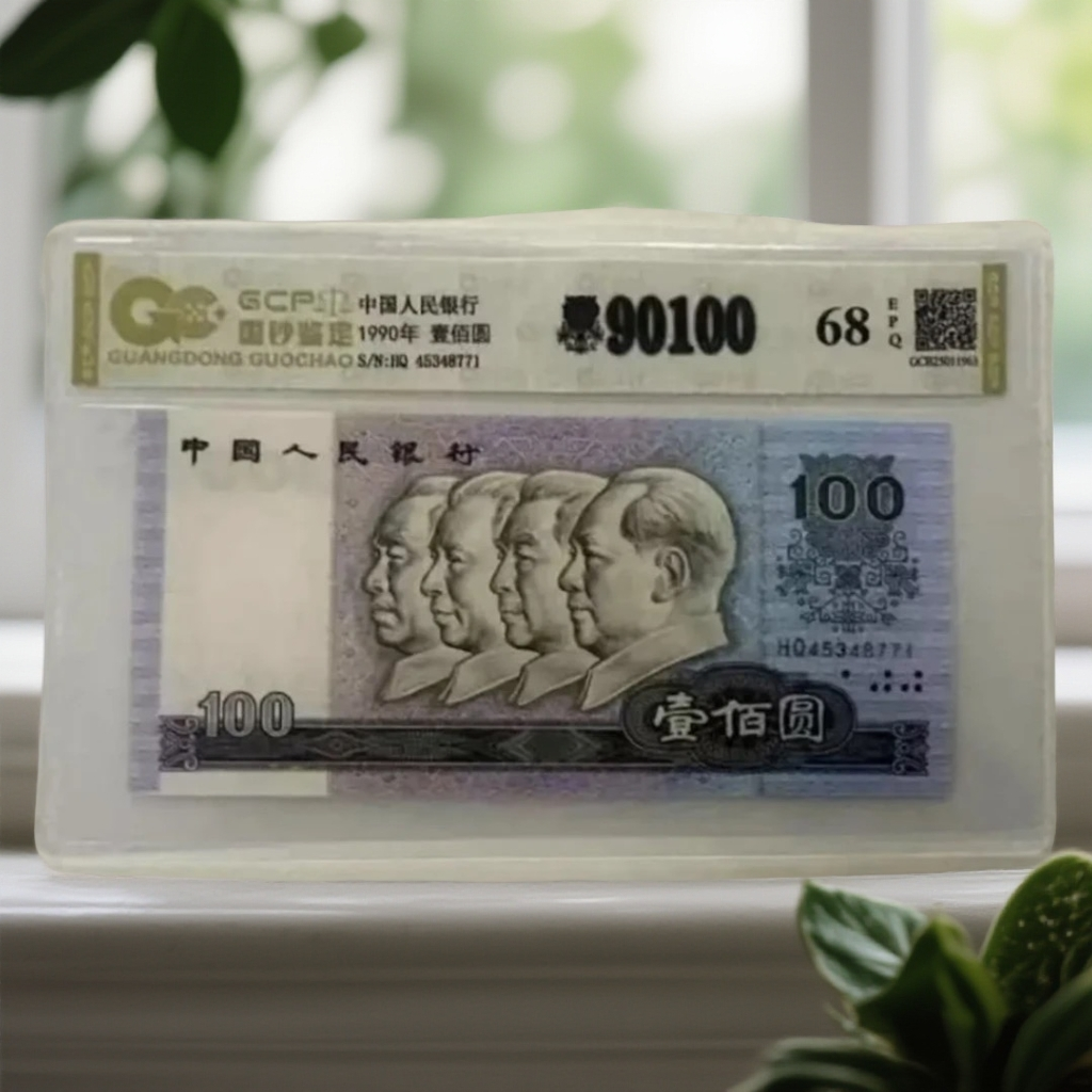 【】退市第四版人民币90100 单枚 68E 封装鉴定评级