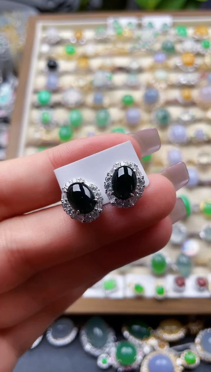 银S925镶嵌翡翠耳饰142