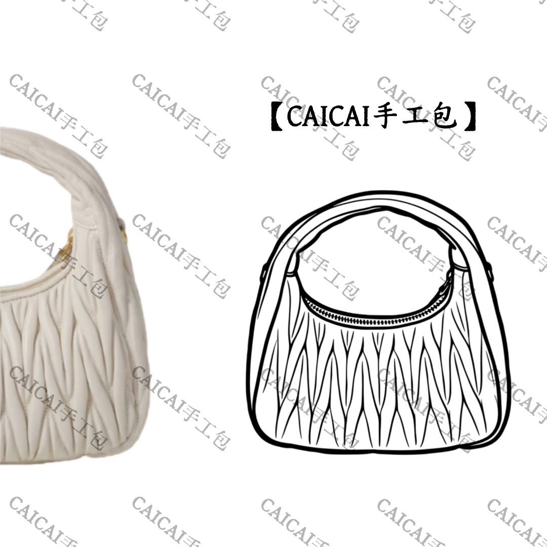 【CAICAI手工包】米白色褶皱手提hobo简约风单肩包【M04】