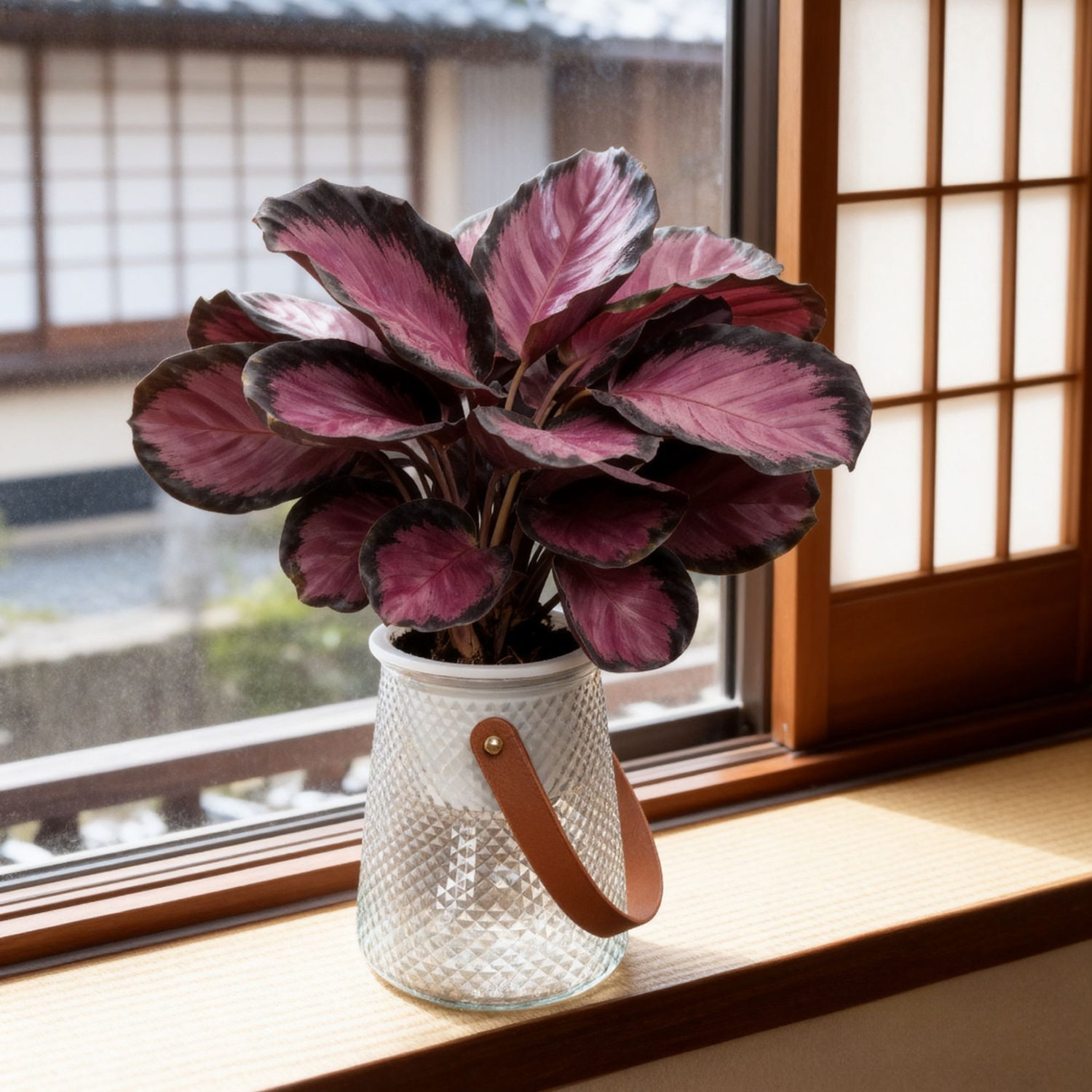 红玫瑰竹芋幸运女神盆栽办公室内四季常青盆景茶桌面花卉净化空气