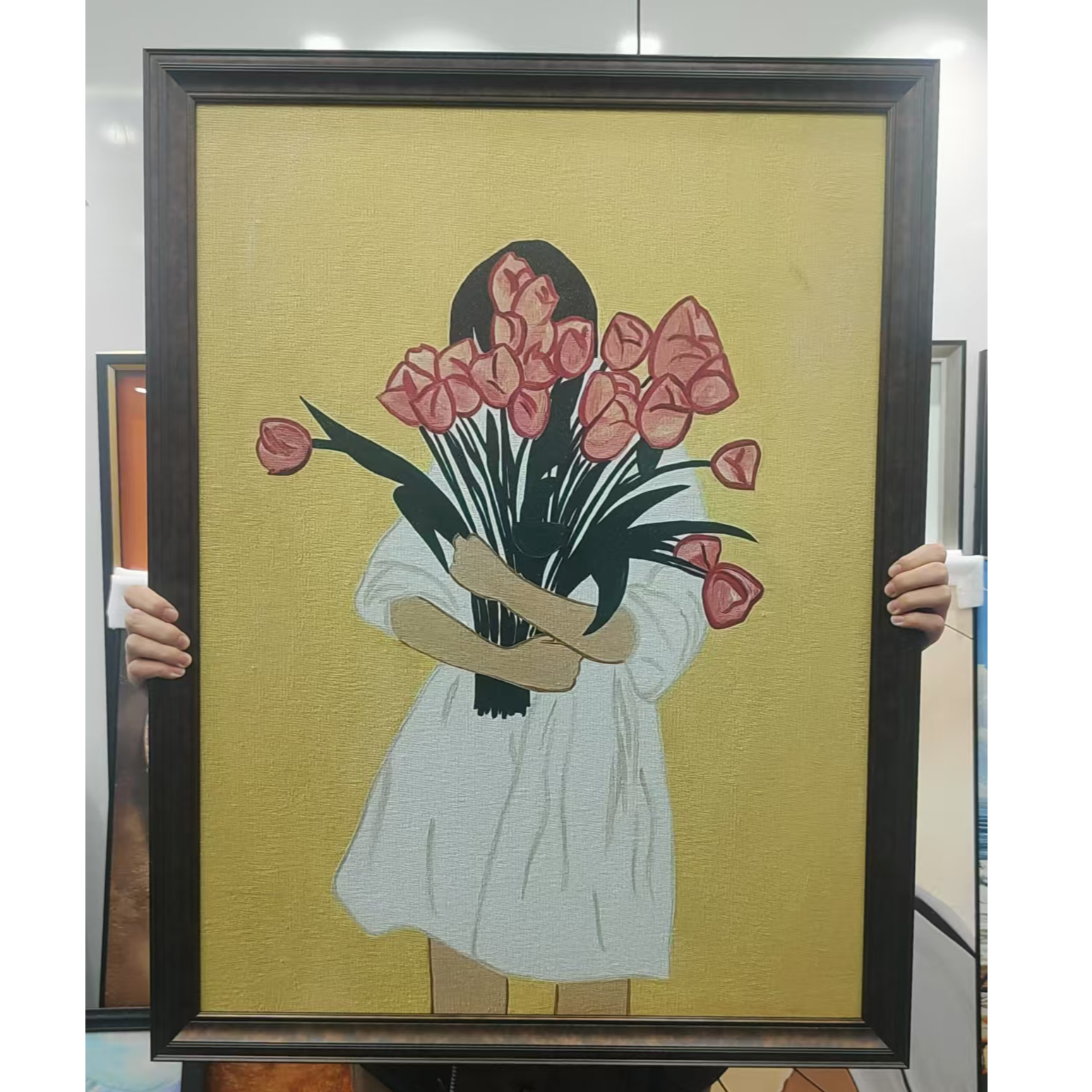 简约现代客厅沙发背景墙肌理金沙装饰画北欧人物床头壁画17090