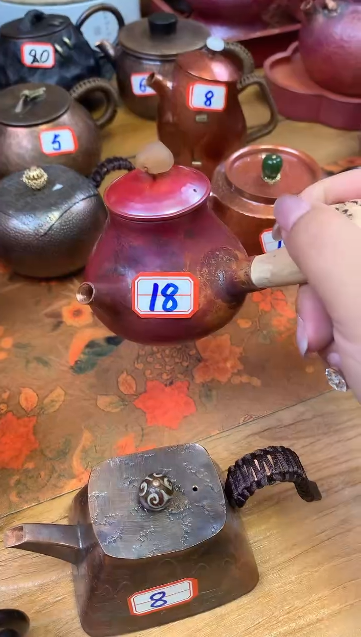 火烧红梨形木榴侧把闷泡壶