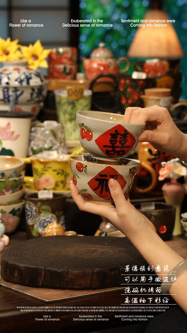 陶瓷一对景德镇高温釉下彩手工手绘款式