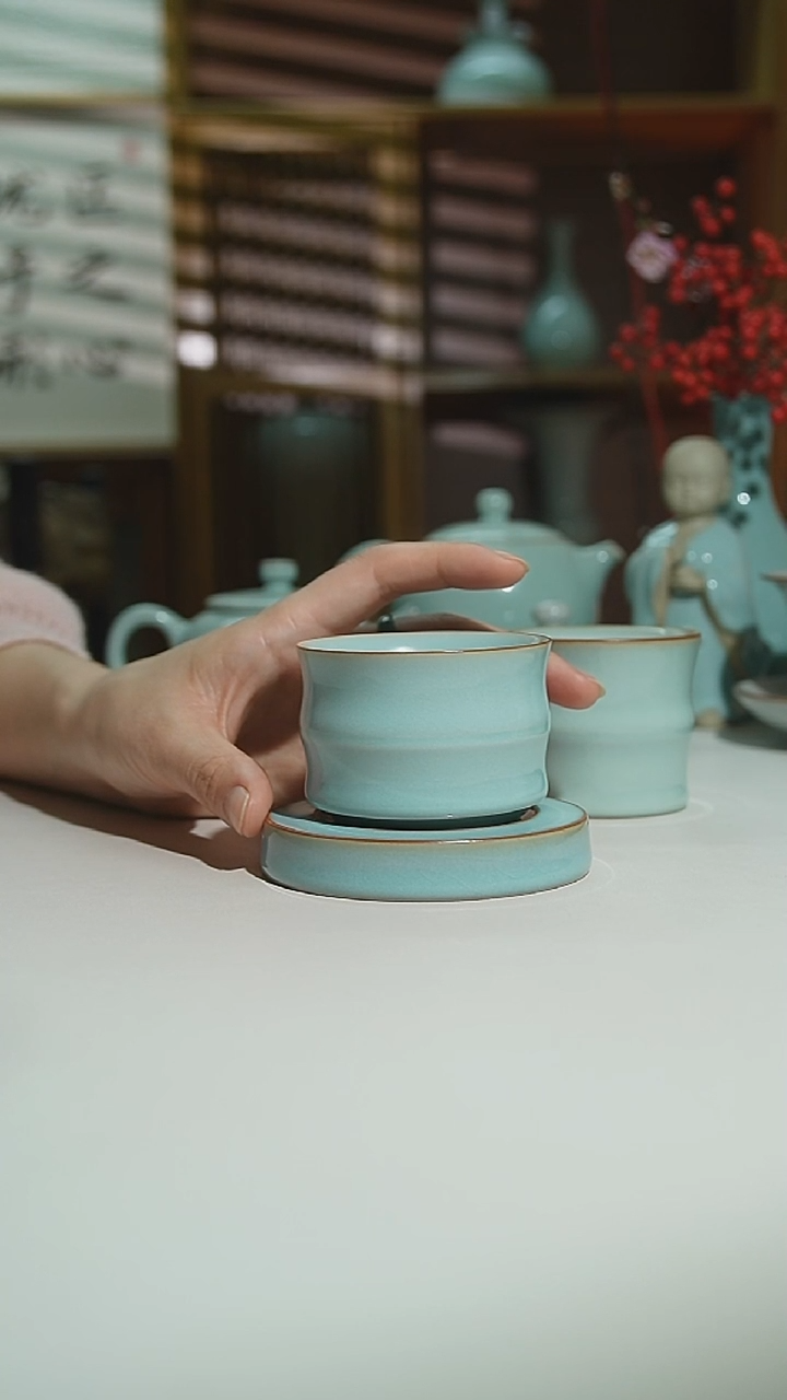 天青竹节杯加垫珑匠一级