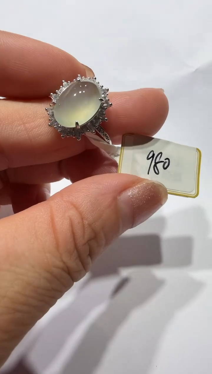 银S925镶嵌戒指翡翠925银镶缅甸A货翡翠戒指
