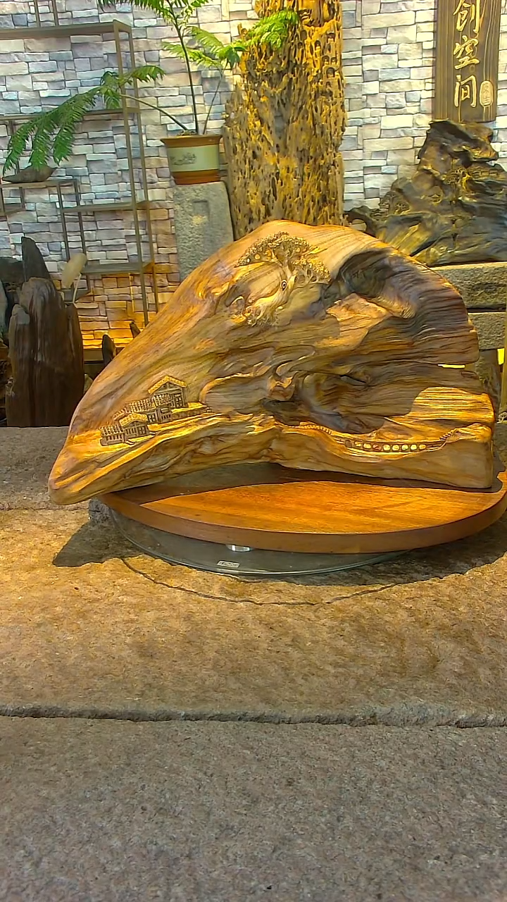 木鸭脚樟山水摆件