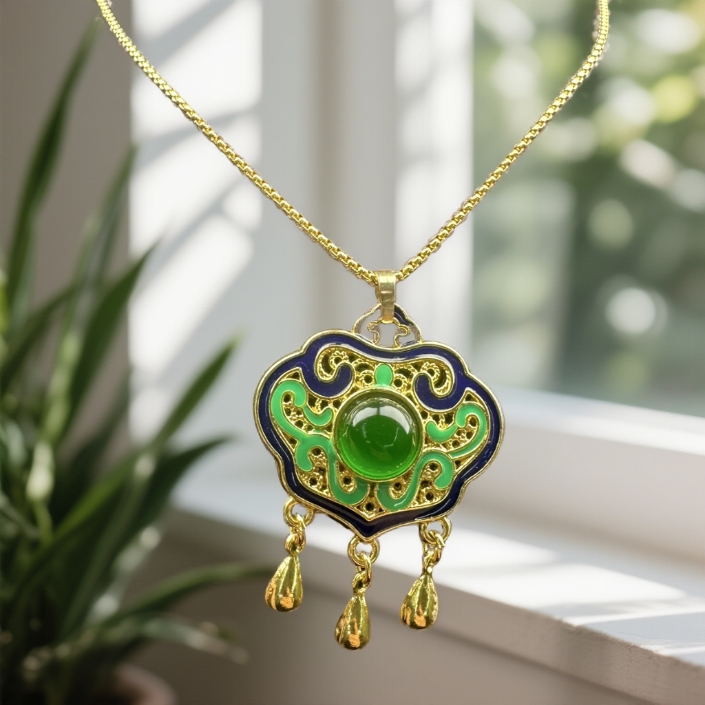 ｛老三高端甄选｝D100绿色蛋面如意锁