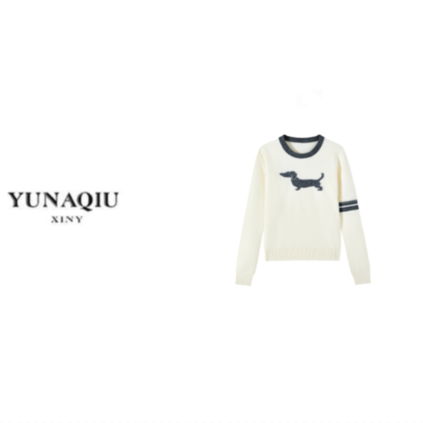 YUNAQIU-冬季新款时尚百搭圆领小狗图案针织套头上衣长袖-2580