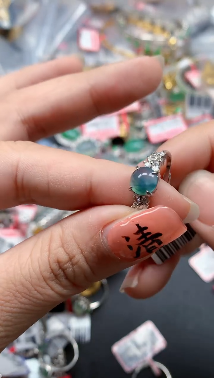 银S925镶嵌戒指翡翠天然A货缅甸翡翠