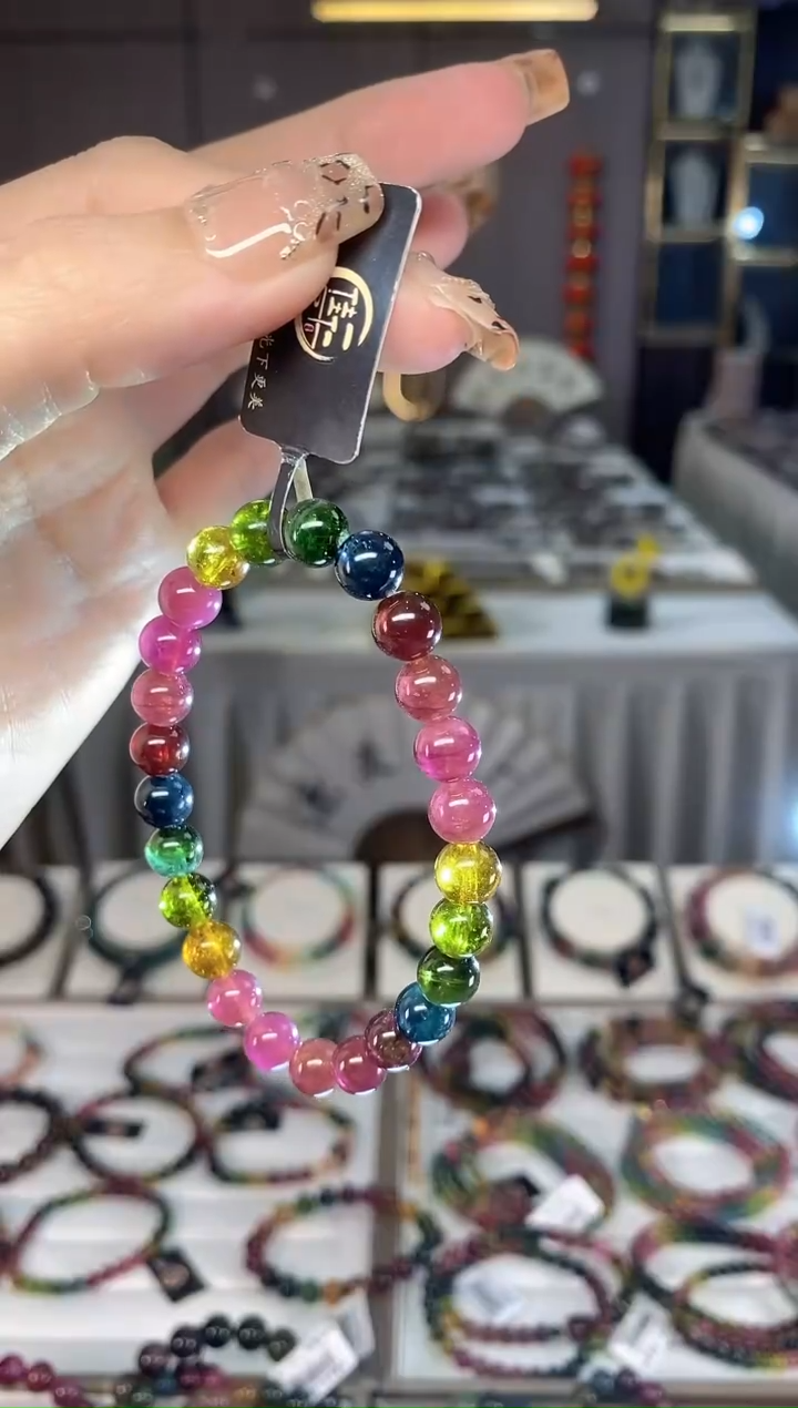 未镶嵌老矿碧玺色标彩虹单圈手串7+碧玺dan多样性发货一条
