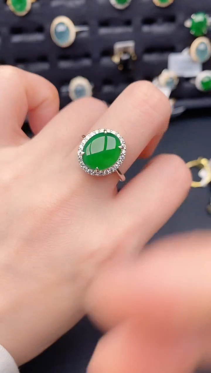 银S925镶嵌戒指翡翠天然a货翡翠384