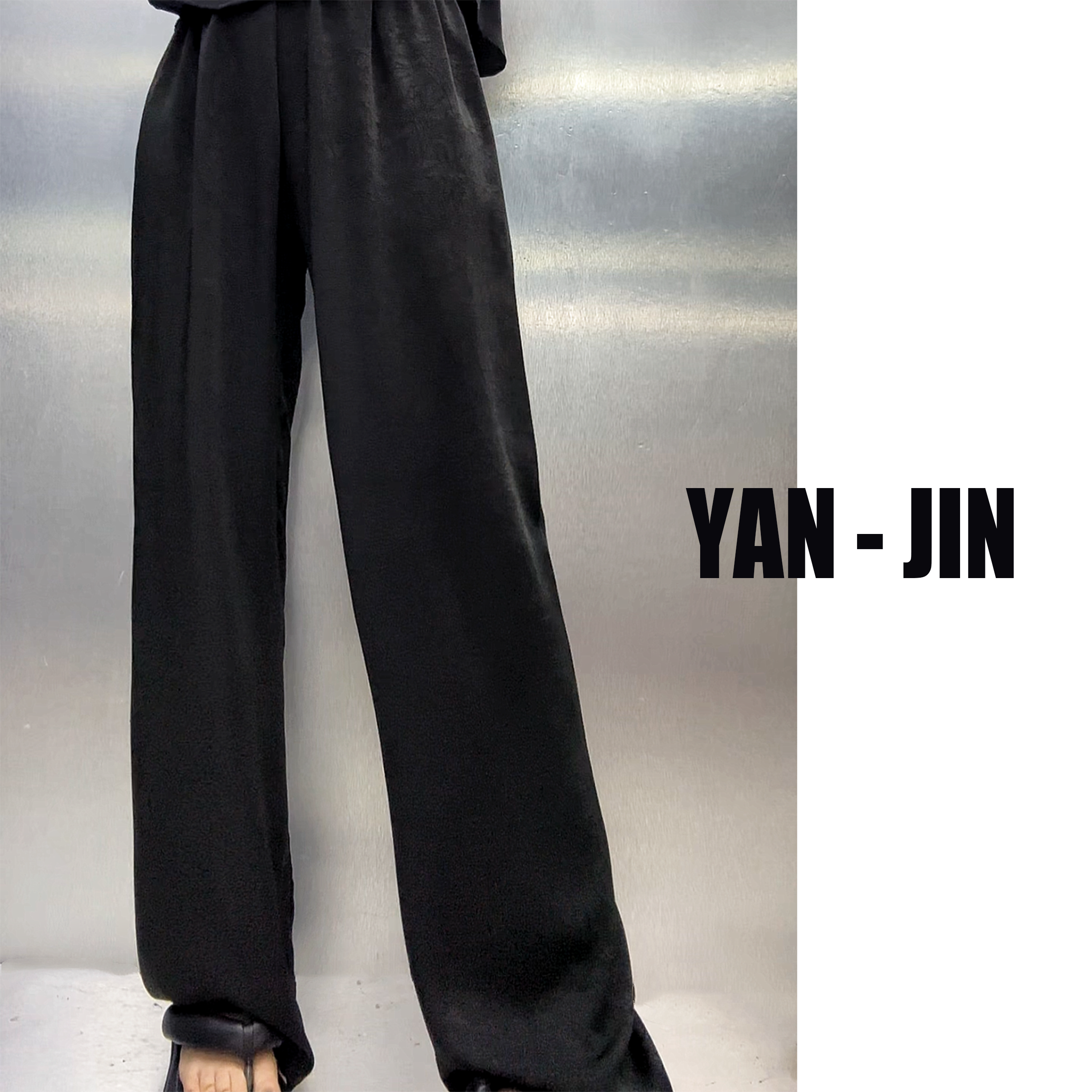 【缎料阔腿直筒裤】休闲百搭阔腿裤 弹力松紧腰 口袋 显瘦阔腿裤