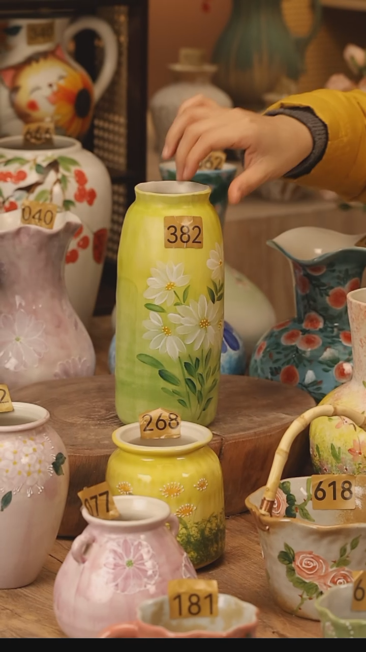 陶瓷景德镇设计师手作花器摆件侘寂风@M382@