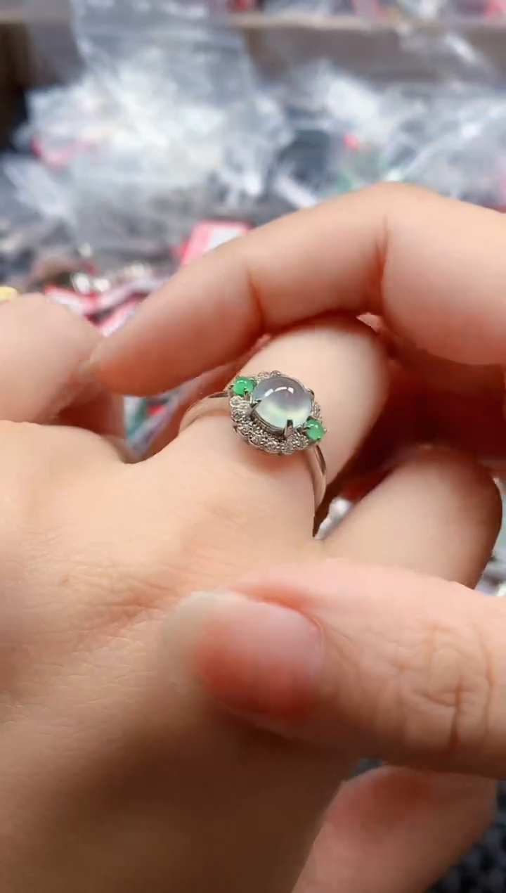 银S925镶嵌戒指翡翠天然A货缅甸翡翠