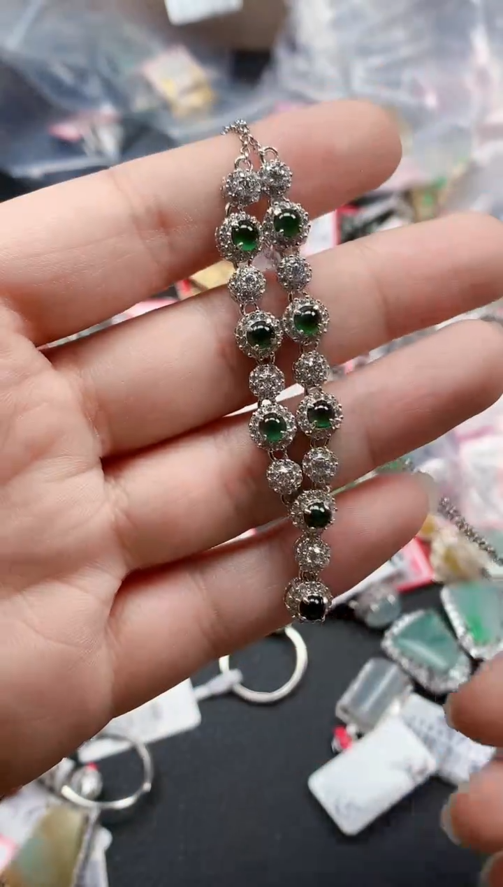 银S925镶嵌戒指翡翠天然A货缅甸翡翠